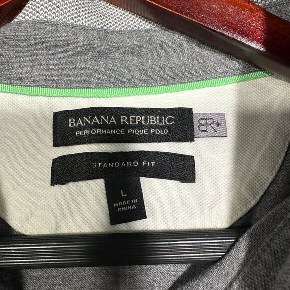 Banana Republic Performance Pique Polo Shirt Mens Large Standard Fit Gray Green - Picture 4 of 7